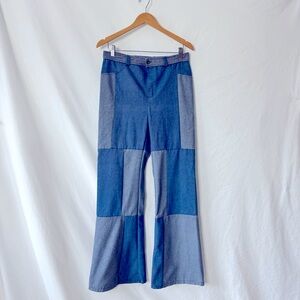 70s Costume Patchwork Denim Trousers by Smiffys